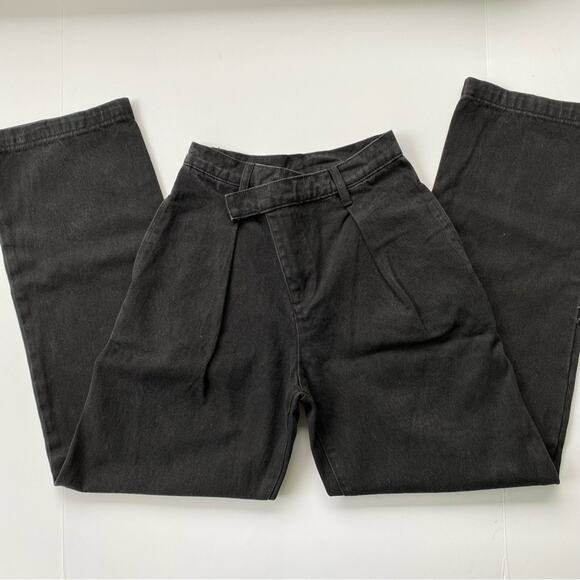 GREY LAB All Wrapped Up Jeans Size 24 Pleat Tuck Crossover Straight Leg Denim - Picture 1 of 10